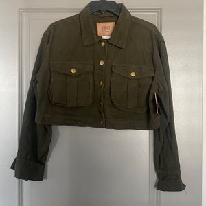 Green cropped jean jacket